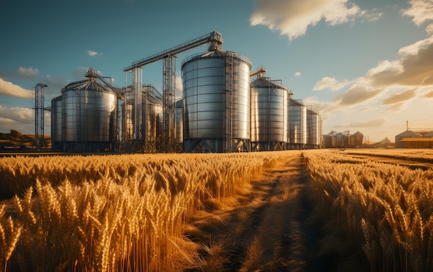 Granja paisaje industrial con silos.