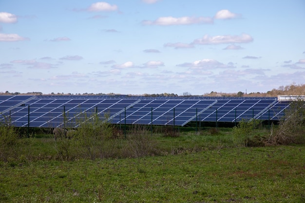 Granja de paneles solares produce energía verde respetuosa con el medio ambiente