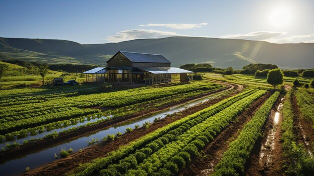 Foto granja sostenible con diversos cultivos