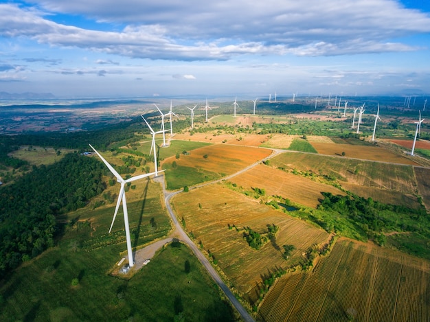 Granja de turbina eólica desde la vista aérea