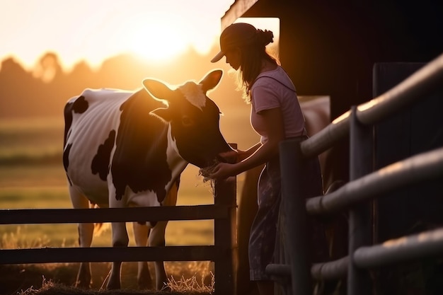 Granja de vacas mujer Generar Ai