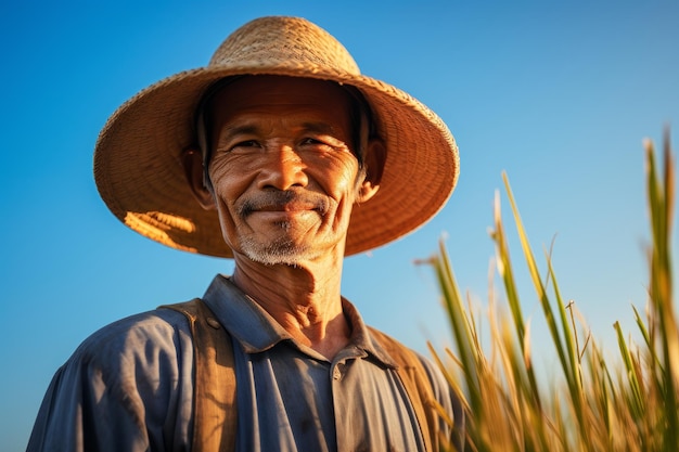 Un granjero en un campo de arroz