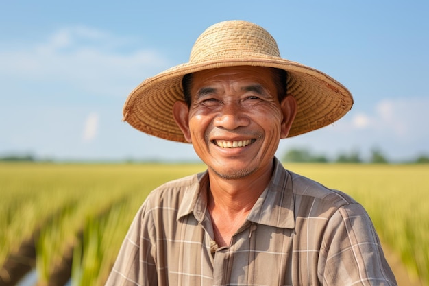 Un granjero en un campo de arroz