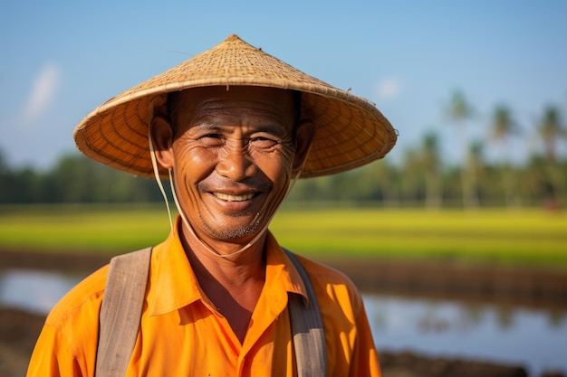 Un granjero en un campo de arroz