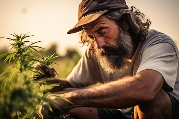 Foto un granjero en un campo con barba y bigote