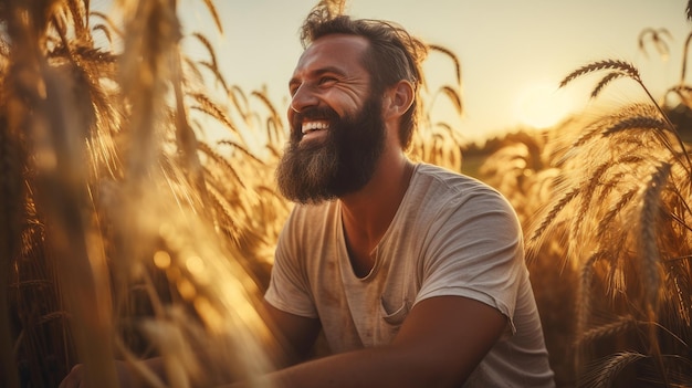 granjero, en el campo, tenencia, cerveza