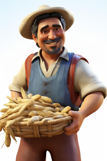 Un granjero con una canasta de maíz