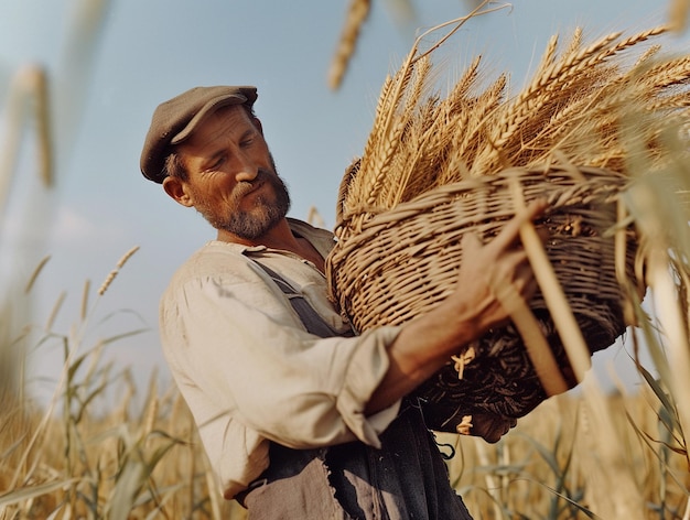 El granjero cosecha el trigo