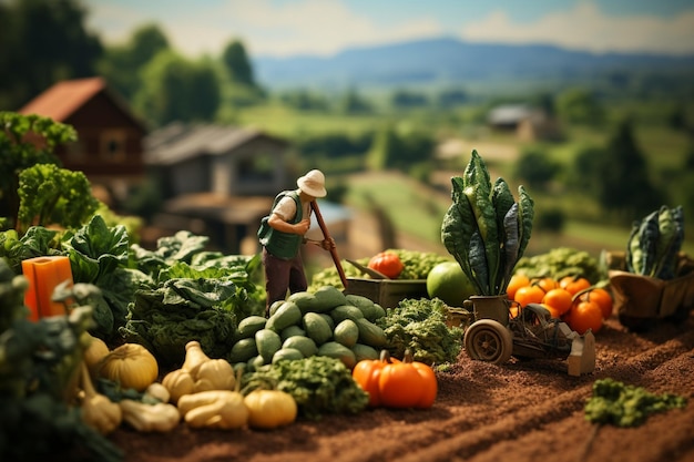 granjero cosechando verduras frescas