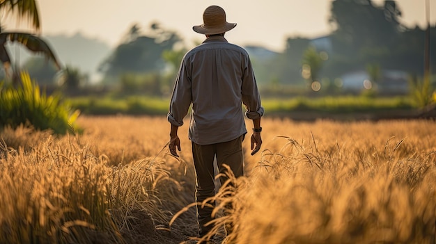 un granjero trabajando en un arrozal