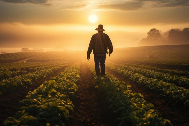 Un granjero trabajando en el campo