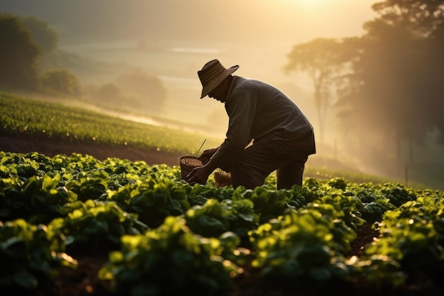 Un granjero trabajando en el campo