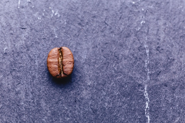 Un grano de café sobre piedra negra.