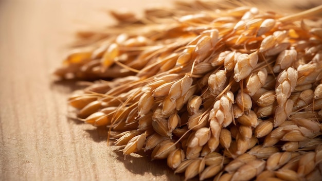 Grano de cebada crudo con fondo de madera