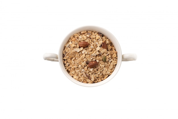 Foto granola, avena con comida de almendras