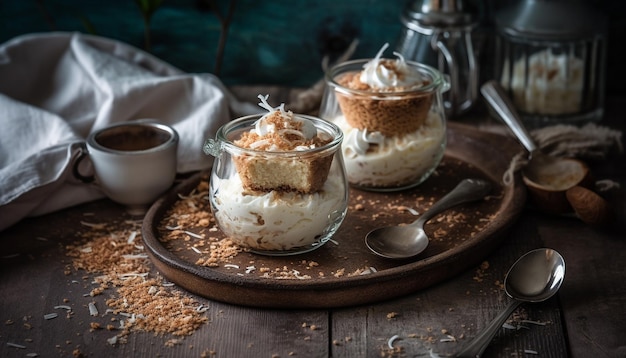 Granola de avena recién hecha con yogur y fruta generada por IA