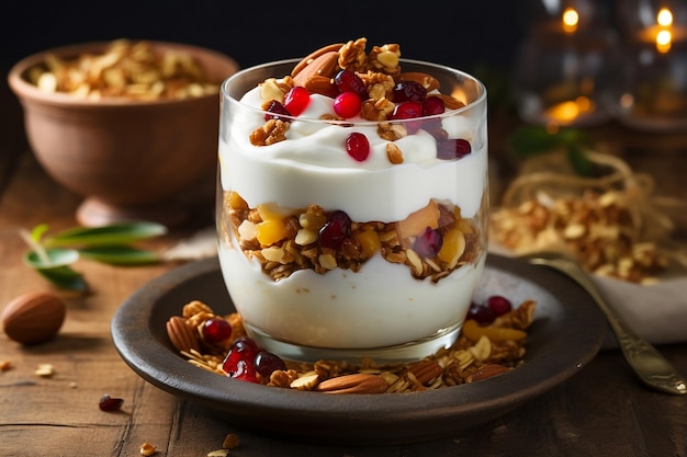 Granola in einem Glas mit Joghurt