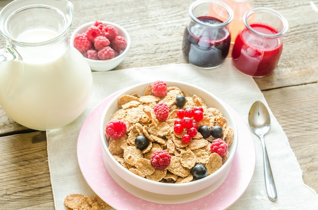 Granola integral con leche y bayas frescas