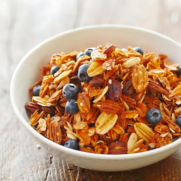 Granola en la mesa de la cocina Fotografía de alimentos