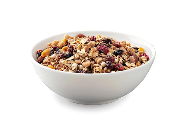 Granola-Schüssel Foto Eine Schüssel Granola mit Nüssen, getrockneten Früchten und Beeren
