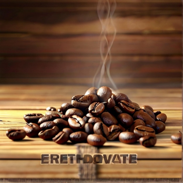 Foto los granos de café caen en una taza con granos de cafe en un fondo de madera borroso