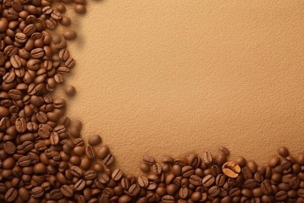 Foto los granos de café esparcidos sobre un fondo beige con textura