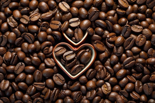 Los granos de café en forma de corazón