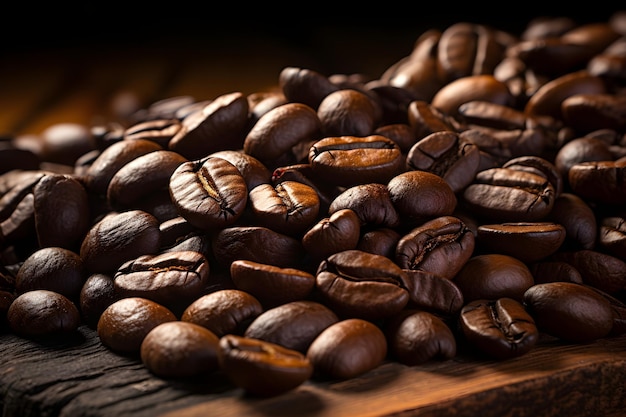 granos de café en una mesa de madera