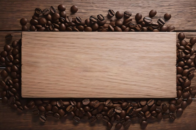 Granos de café en la plantilla de banner de mesa de madera