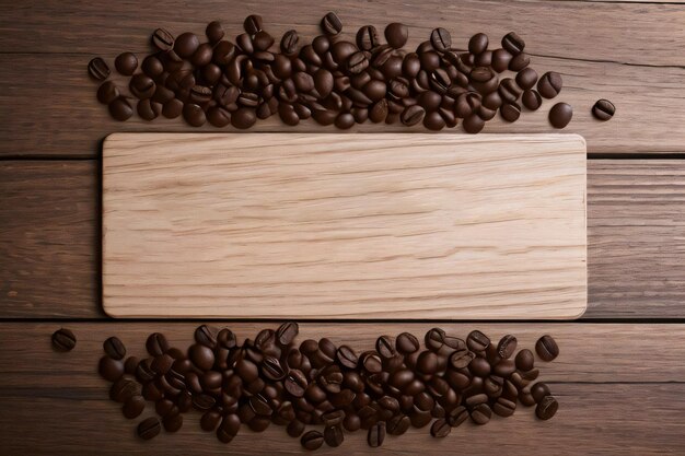 Granos de café en la plantilla de banner de mesa de madera