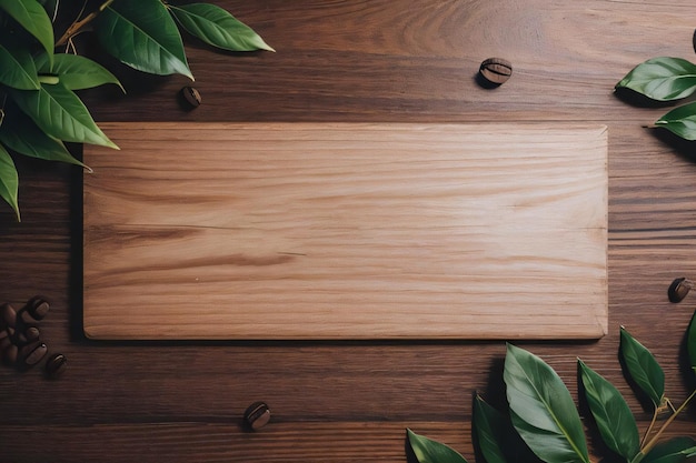 Granos de café en la plantilla de banner de mesa de madera