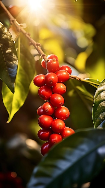 Foto granos de café rojo