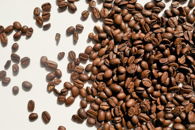 Foto granos de café sobre un fondo blanco granos de café tostados fondo de café arábica