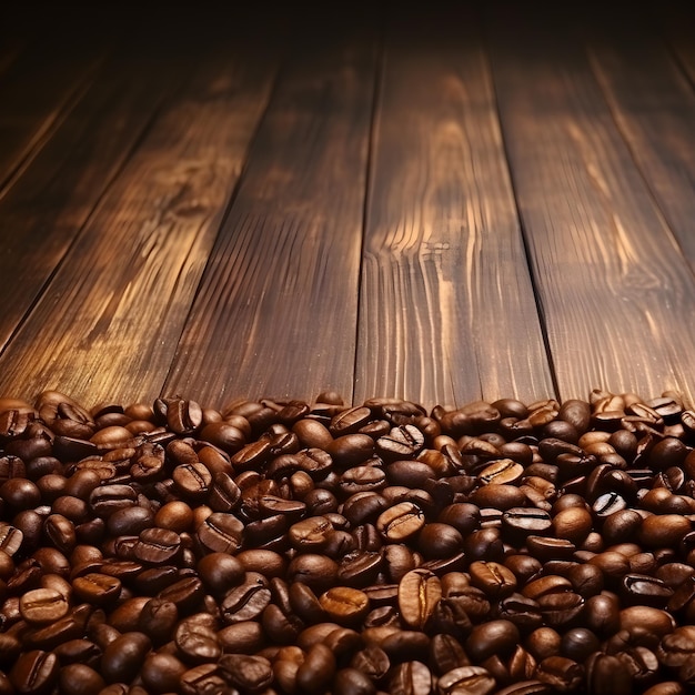 Granos de café sobre una mesa de madera Fondo de café Cerrar Ai generado