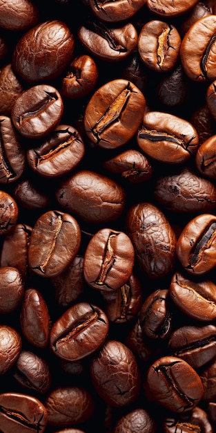 Foto los granos de café tostados en un fondo oscuro se pueden usar como fondo