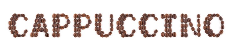 Foto granos de café tostados en letras