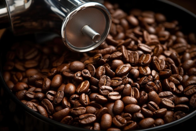 Granos de café tostados en un molinillo de café