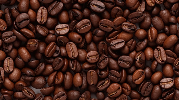 Los granos de café en la vista superior sobre un fondo blanco