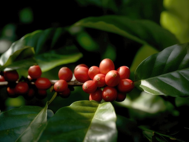 Granos rojos de la planta de café