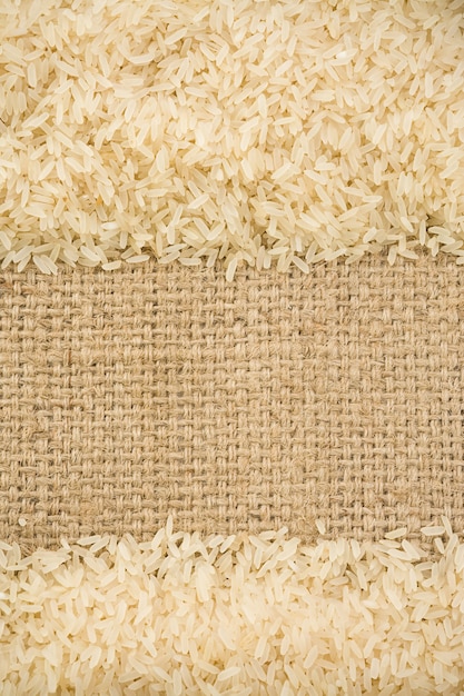 Grãos de arroz e textura da superfície do saco