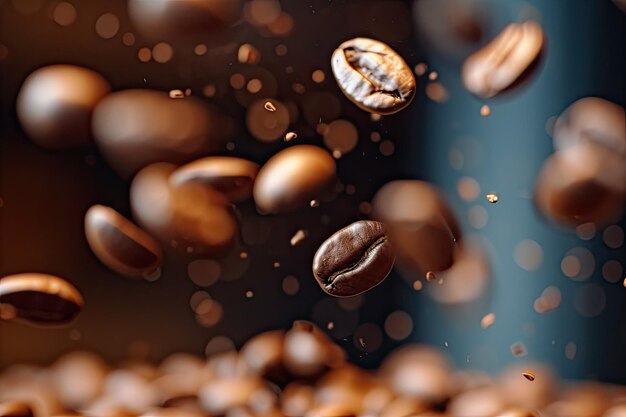 grãos de café assados caindo no estilo do acionismo vienense