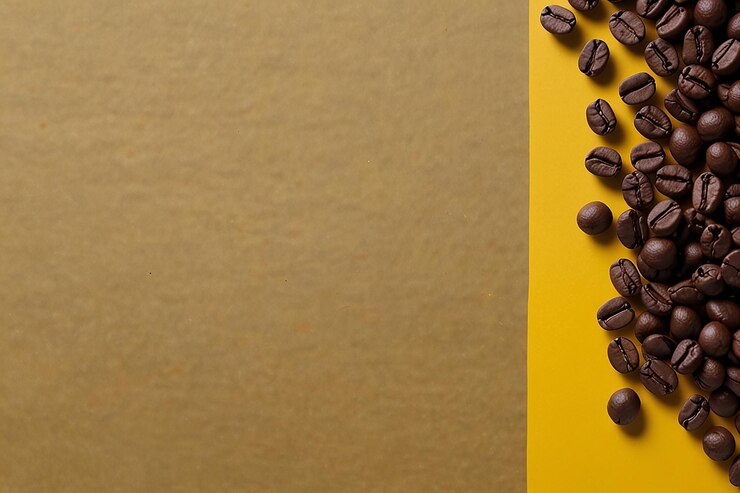 Foto grãos de café com espaço de cópia na superfície amarela