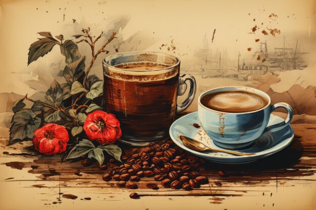 Foto grãos de café elemento de decoração quadro de grãos de café realistas com espaço para texto