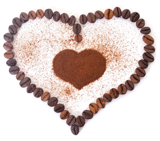 Grãos de café em forma de coração