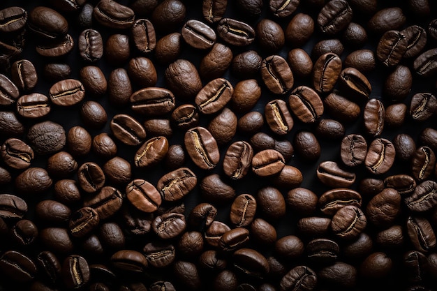 grãos de café em fundo escuro