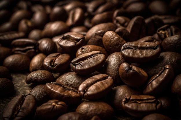 grãos de café em fundo preto