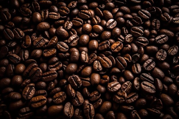 grãos de café em fundo preto