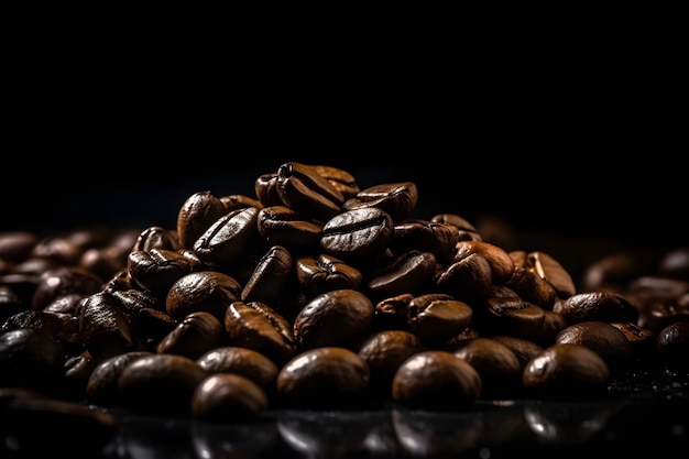 Grãos de café em um fundo escuro