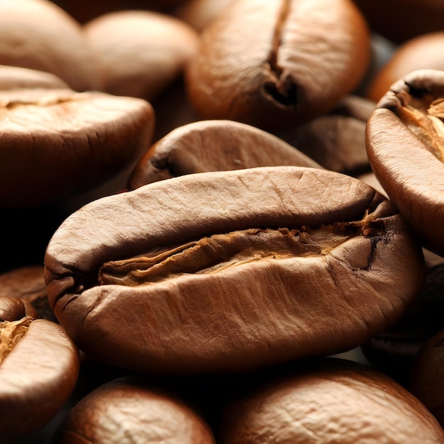 Grãos de café em uma visão aproximada do foco da câmera