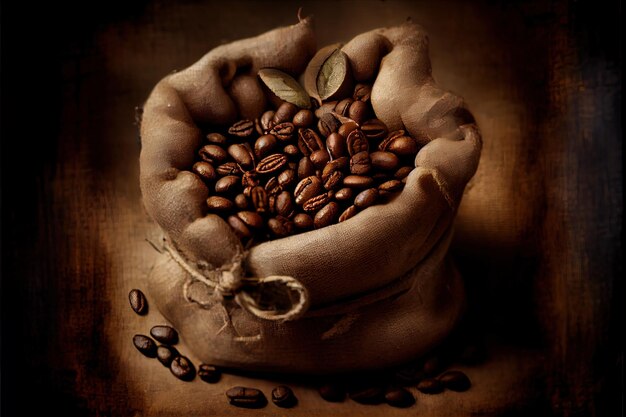 Foto grãos de café na demissão de bebida alimentar